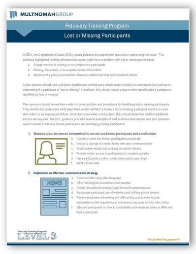 Fiduciary Training Missing Participants